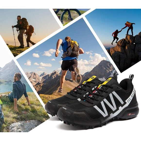 Mens Black White Waterproof Walking Hiking  Running Non-Slip All-Terrain Shoes - Picture 6 of 7